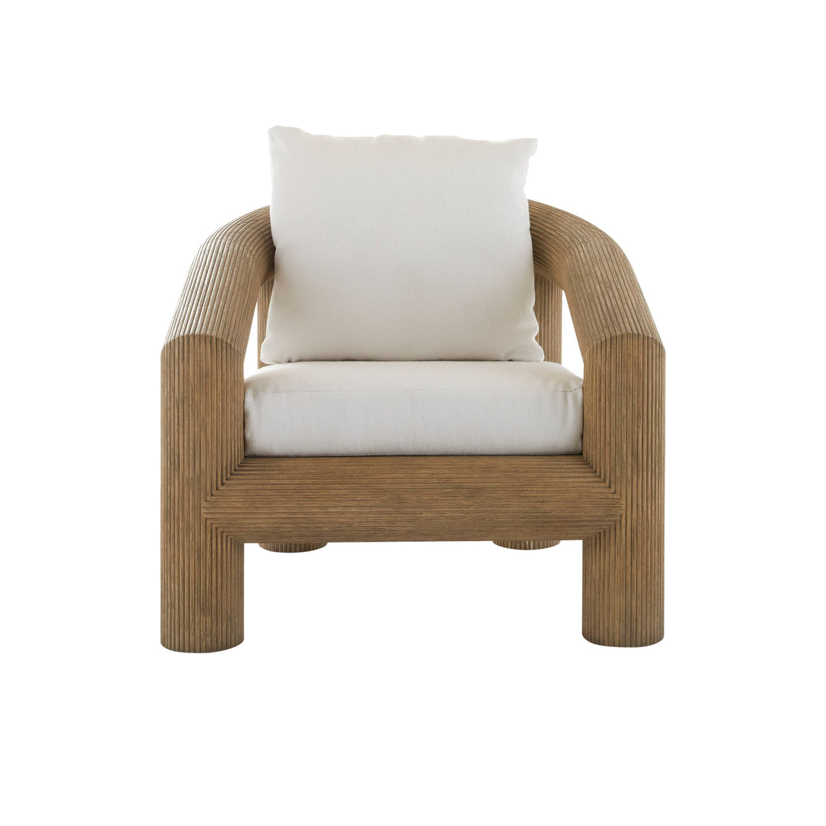 Hollis reeded teak outdoor lounge chair, front view