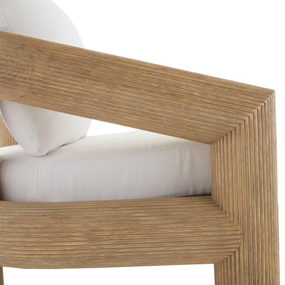 Detail of the reeded teak arm and leg joint