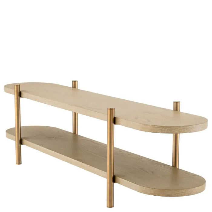 Larkspur Washed Oak & Brass Console Shelf detail