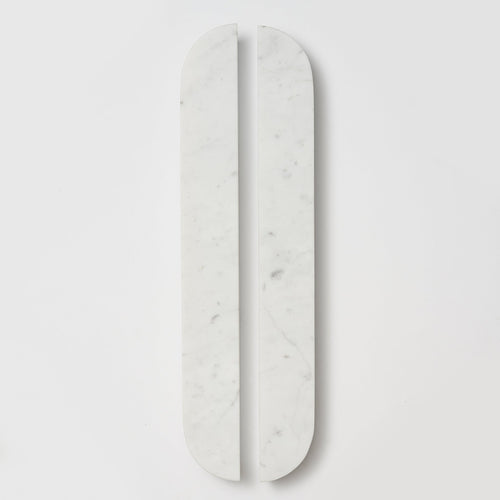 Drum Marble Cabinet Handle in Carrara — overhead view
