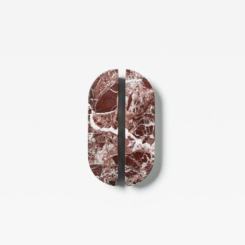 Drum Marble Cabinet Handle in Rosso — overhead view