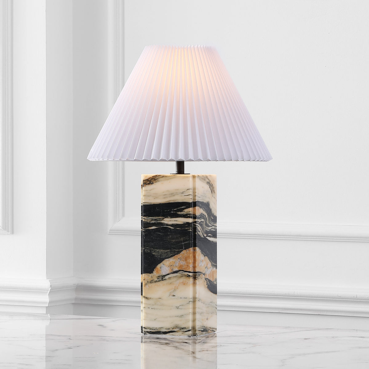 Villefranche Square Marble Table Lamp, Black