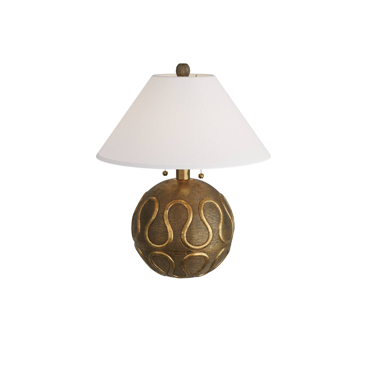 Meander vintage brass globe table lamp with white shade