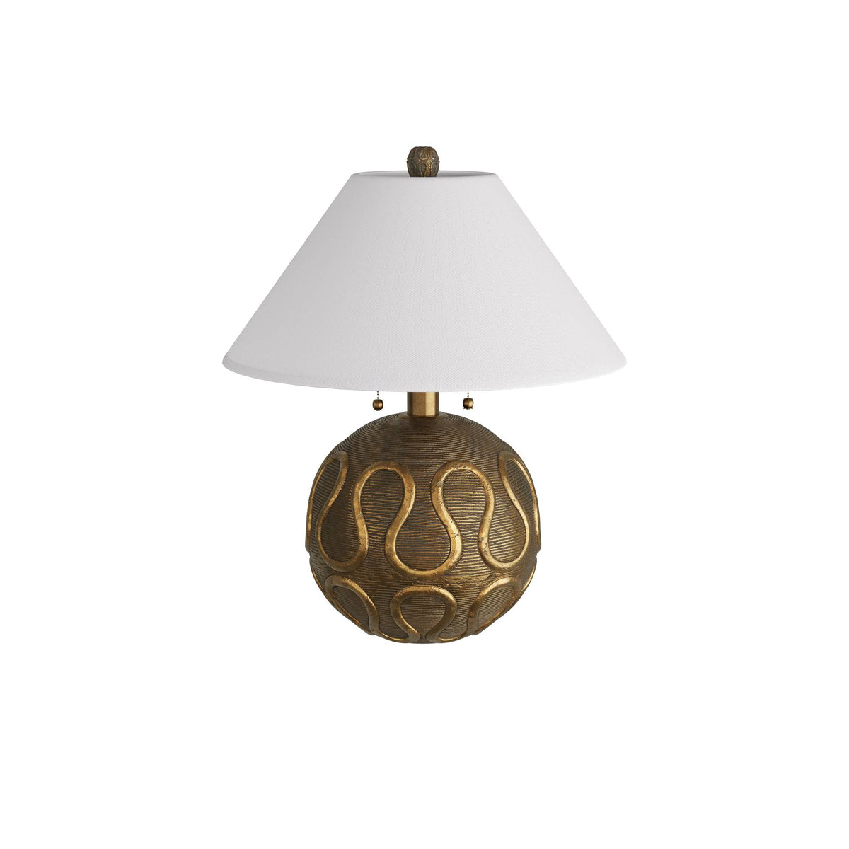 Meander vintage brass globe table lamp shown from another angle