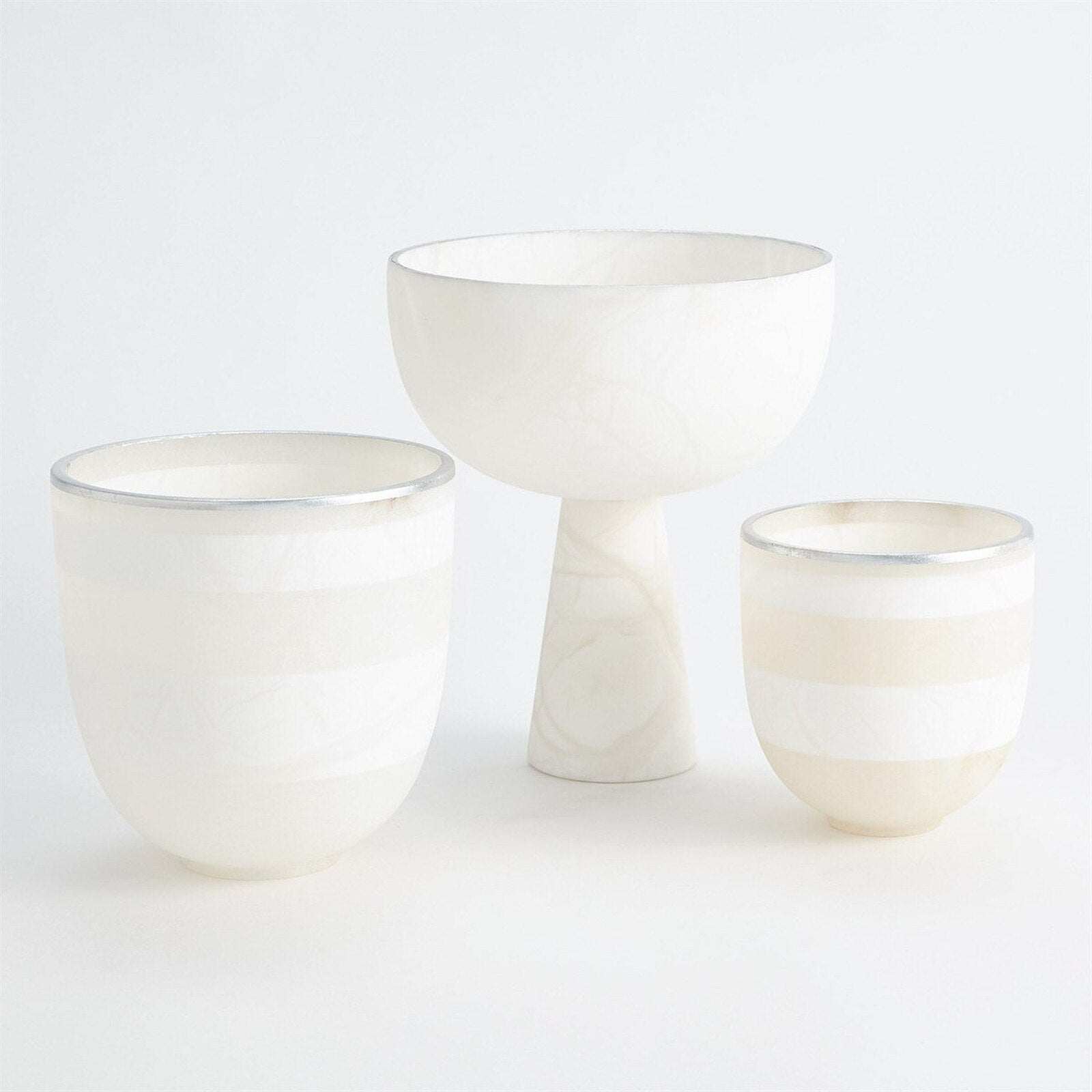 Rachel Blindauer Caspari Footed Alabaster Bowl, Silver