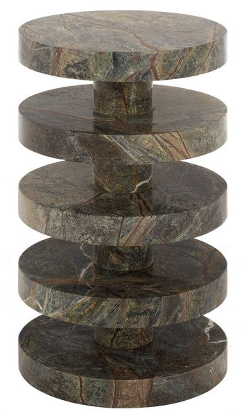 Rachel Blindauer Danny Round Marble Accent Table, Green/Brown