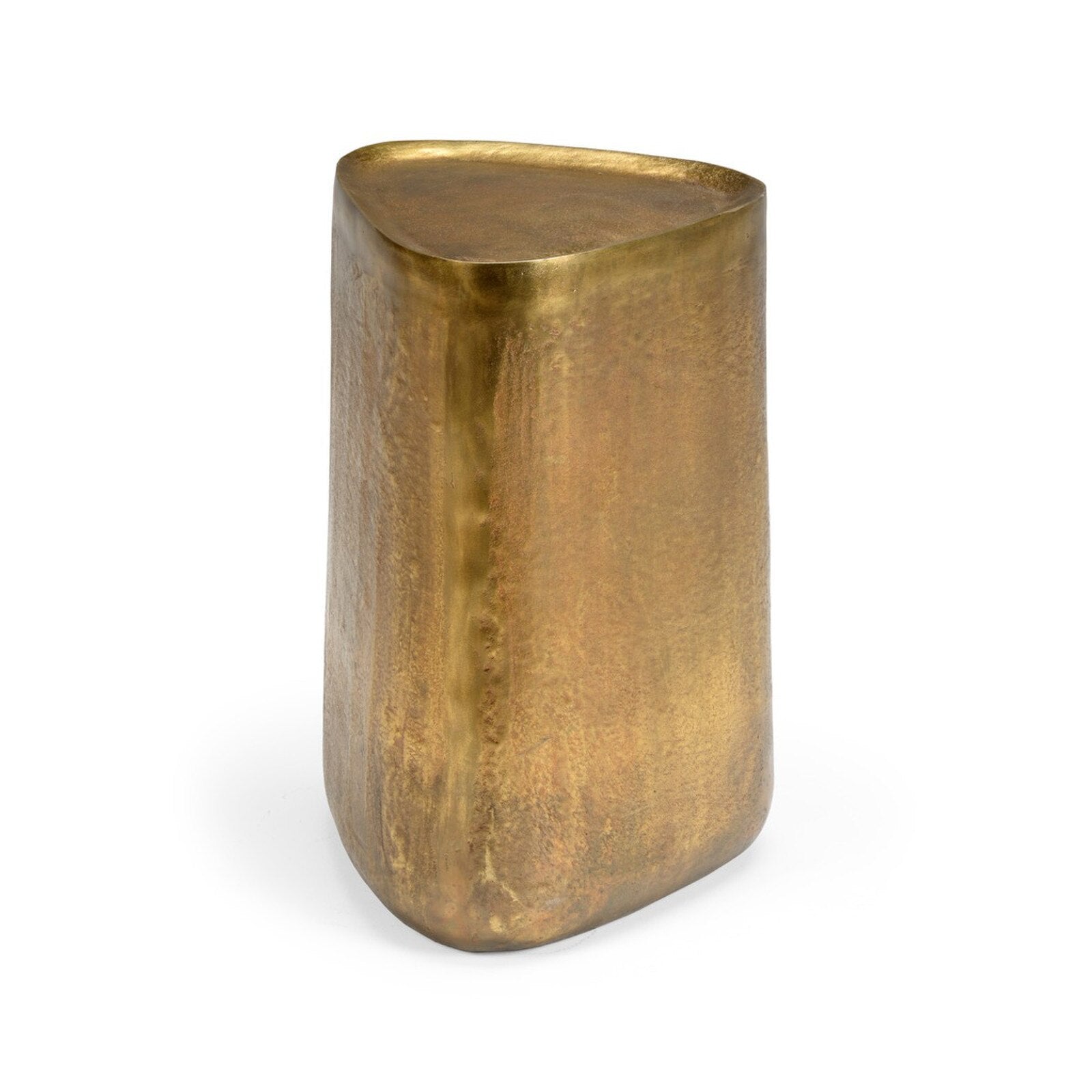 Estes aluminum side table in antique gold finish with soft triangular silhouette