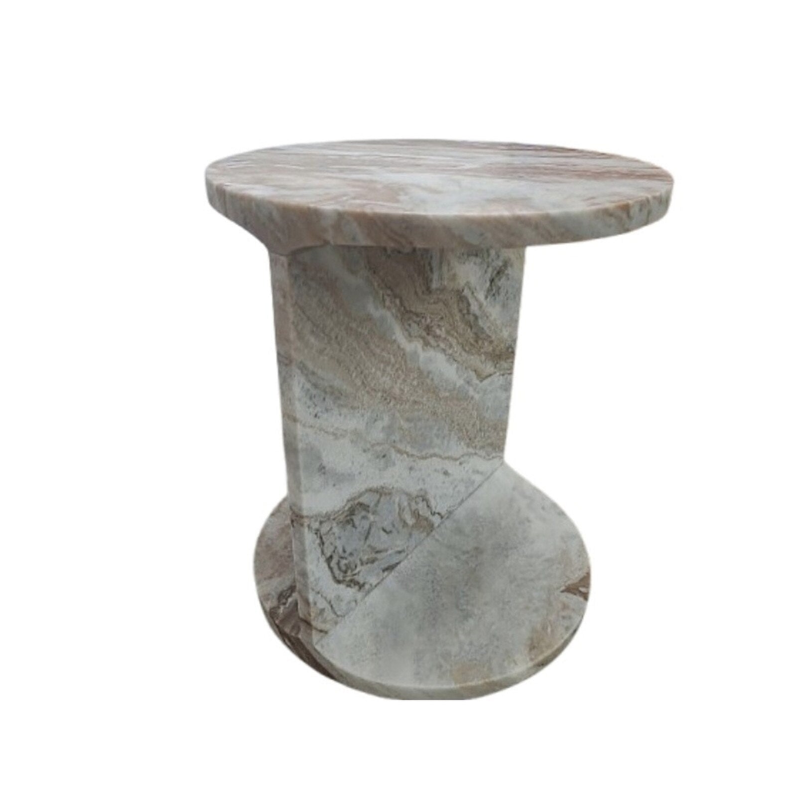 Forma round rosa pink marble side table with sculptural base
