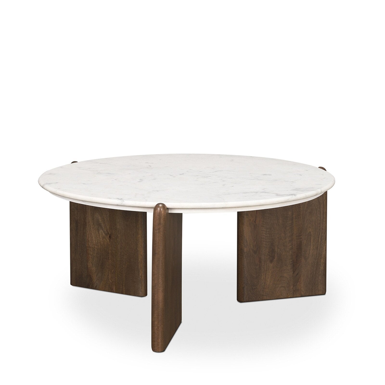 Rachel Blindauer Rumer coffee table in dark brown mango wood and white marble
