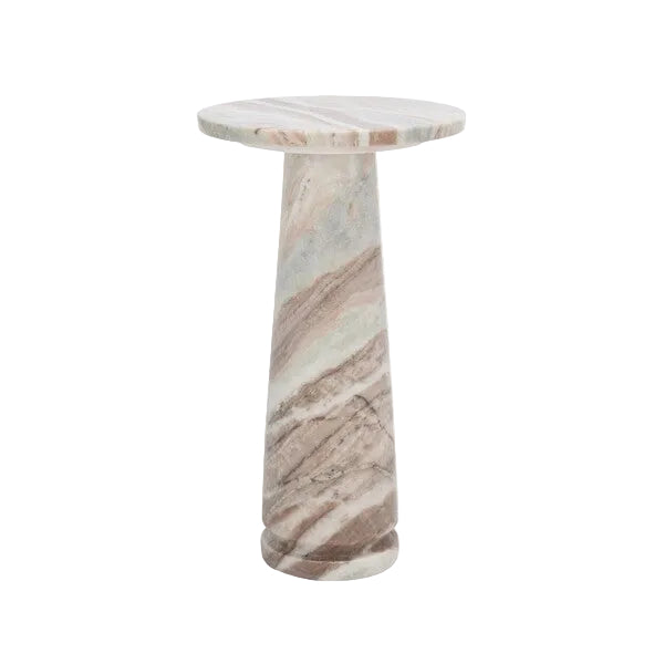 Rachel Blindauer Valentia Round Marble Accent Table, White/Brown