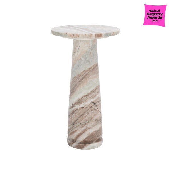 Rachel Blindauer Valentia Round Marble Accent Table, White/Brown