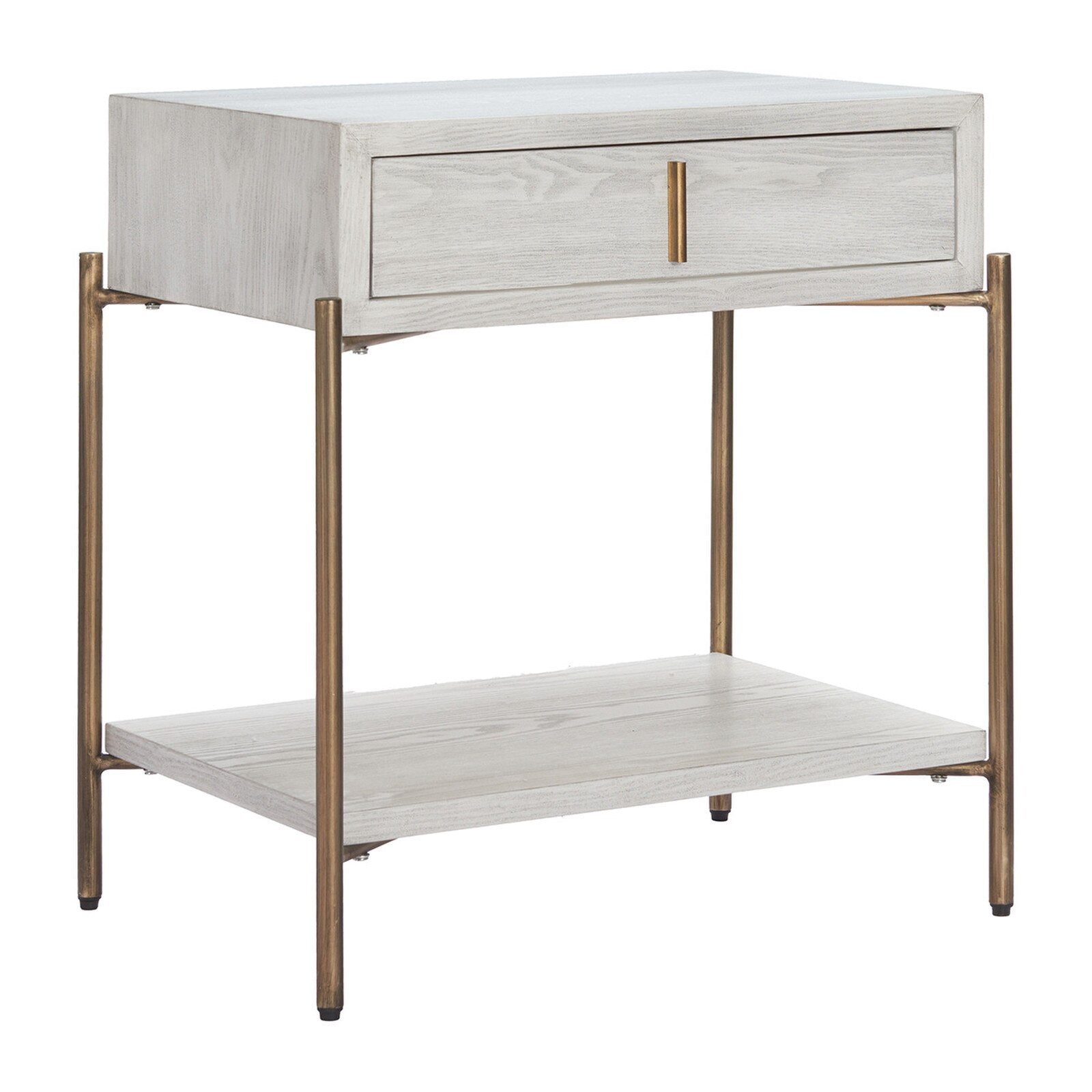 Yoru side table in oak white finish with drawer and open shelf