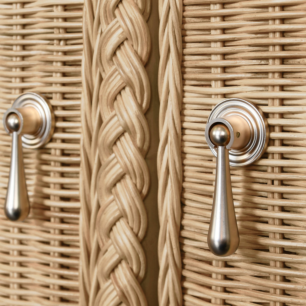 Saybrook Braided Rattan Sideboard, braided rattan and brass pull detail
