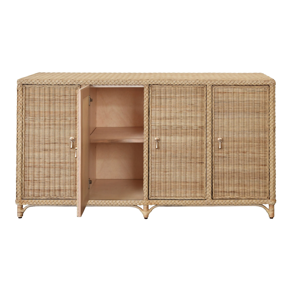Saybrook Braided Rattan Sideboard with doors open