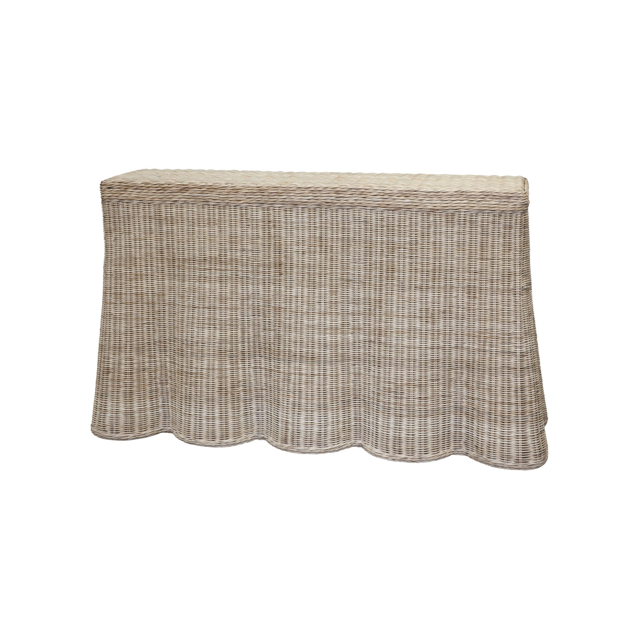 Hamptons Wicker Scallop Console Table in sand — Rachel Blindauer