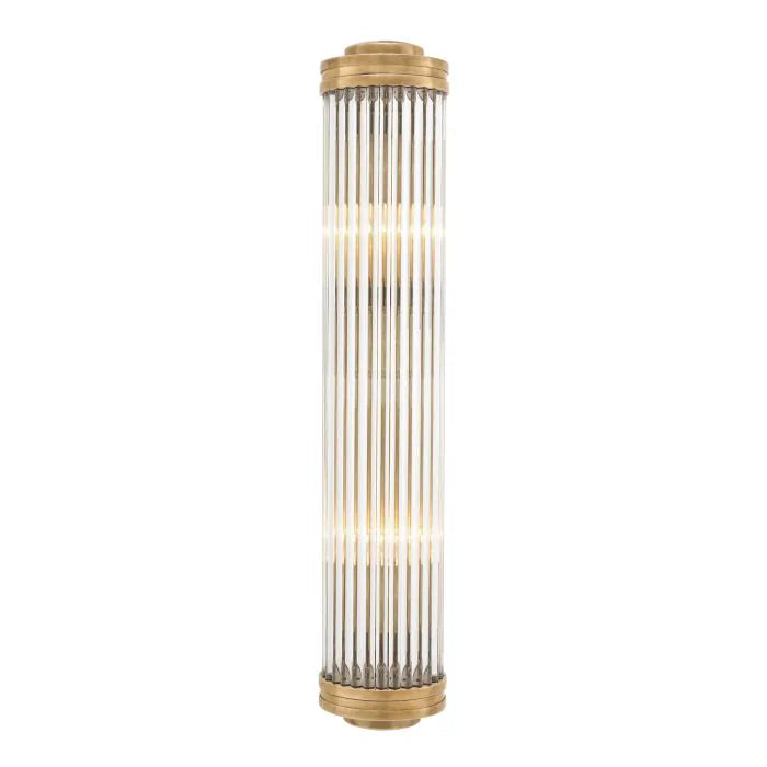 Fluted glass wall sconce in vintage brass, XL size, unlit