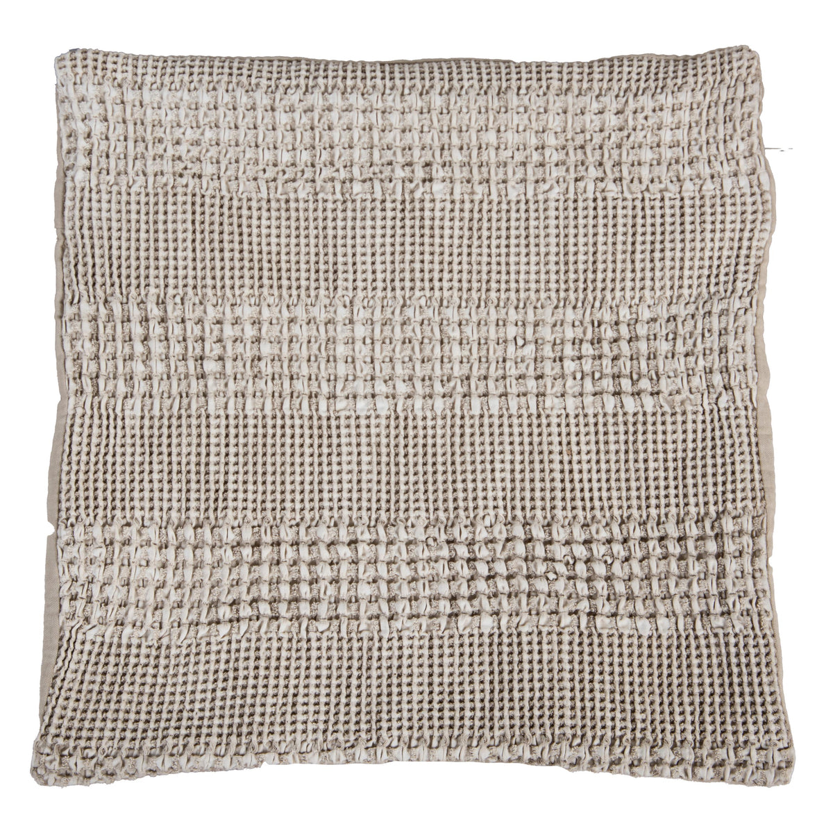 Textured waffle weave pillow in dark natural and ivory stripes, 20 inch square