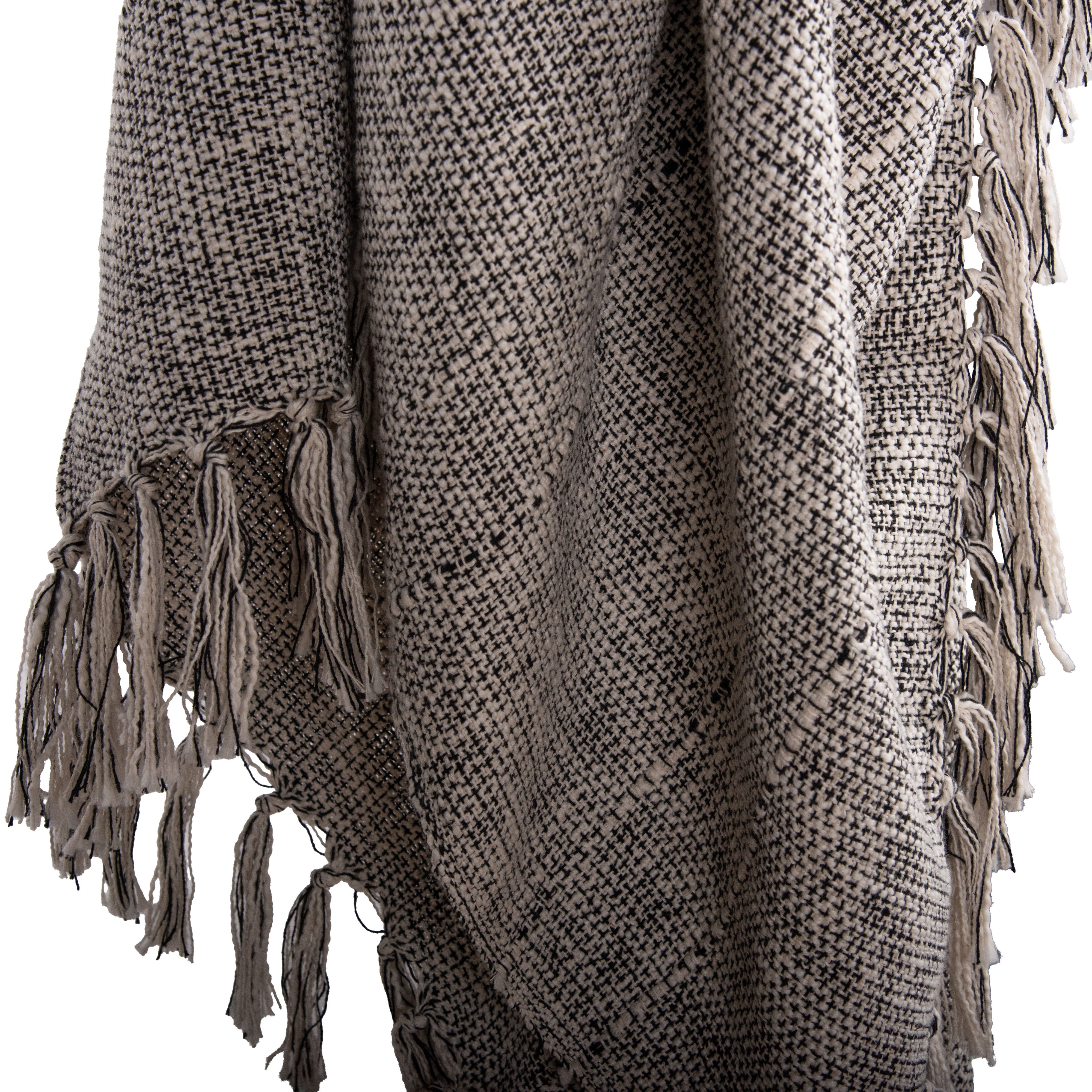Hand-Loomed Cotton Throw — Black & Natural detail