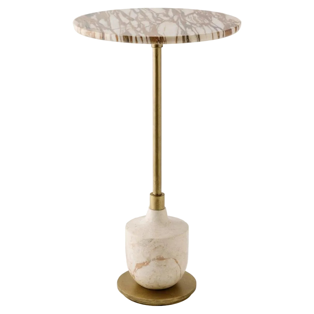 Urn Silhouette Accent Table, gold-finished iron stem with marble top and base