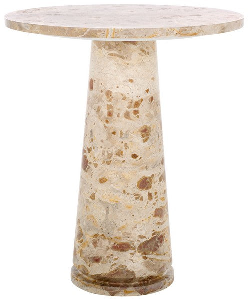 Valentia Tall Round Marble Accent Table, Beige