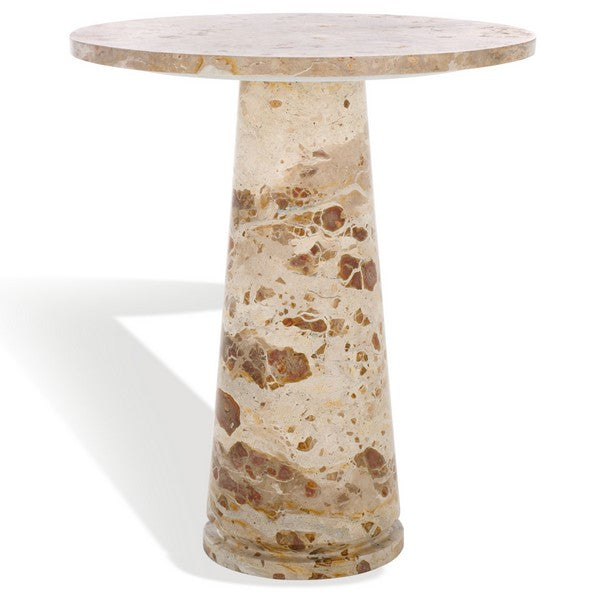 Valentia Tall Round Marble Accent Table, Beige