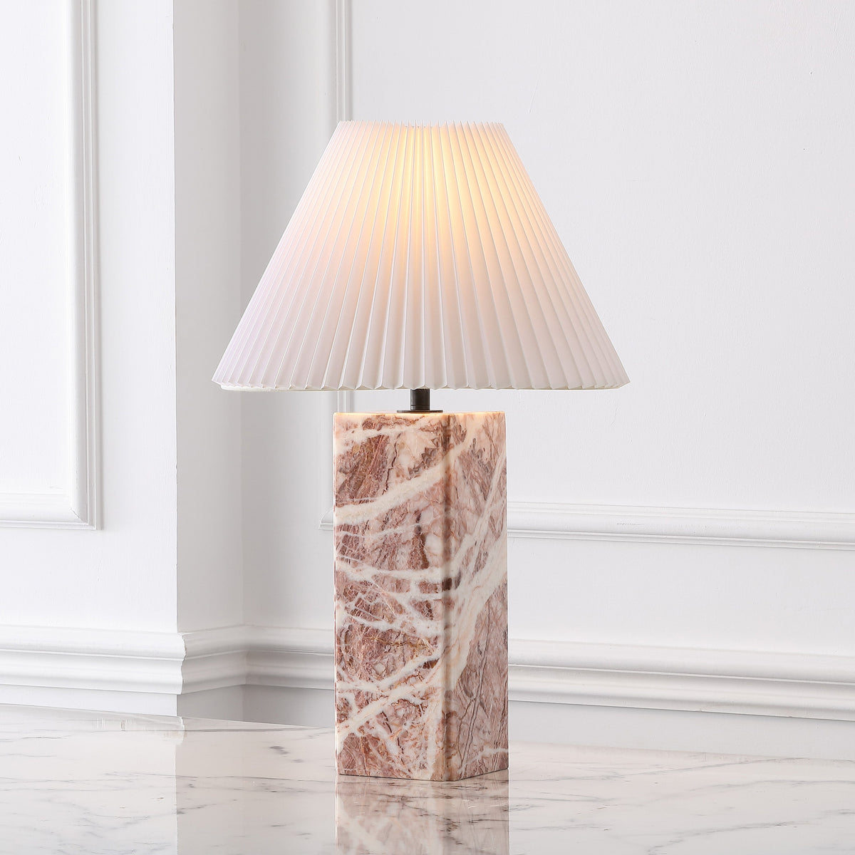 Villefranche Square Marble Table Lamp, Tan