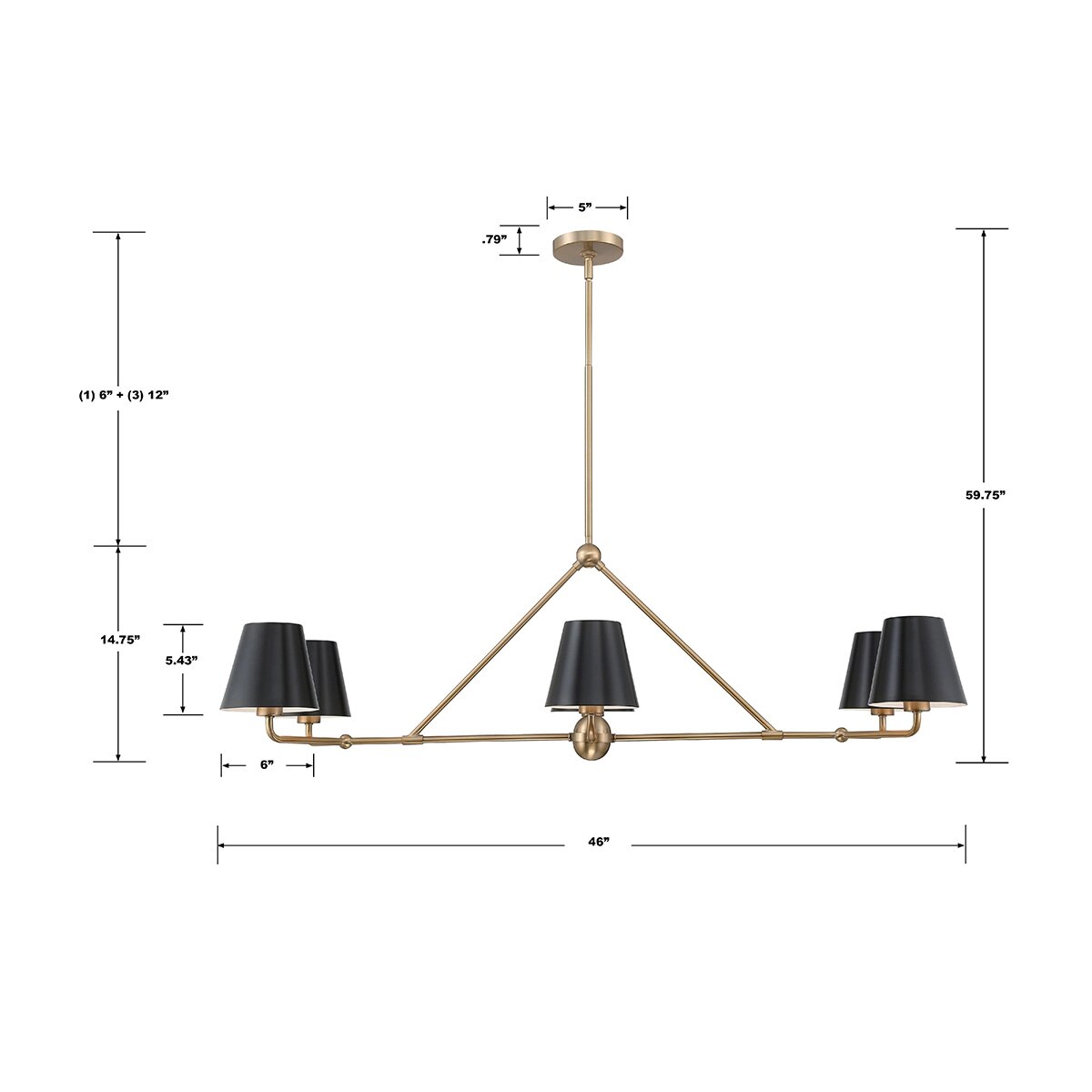 Hollis 6-Light Gold Chandelier - Black shade styled