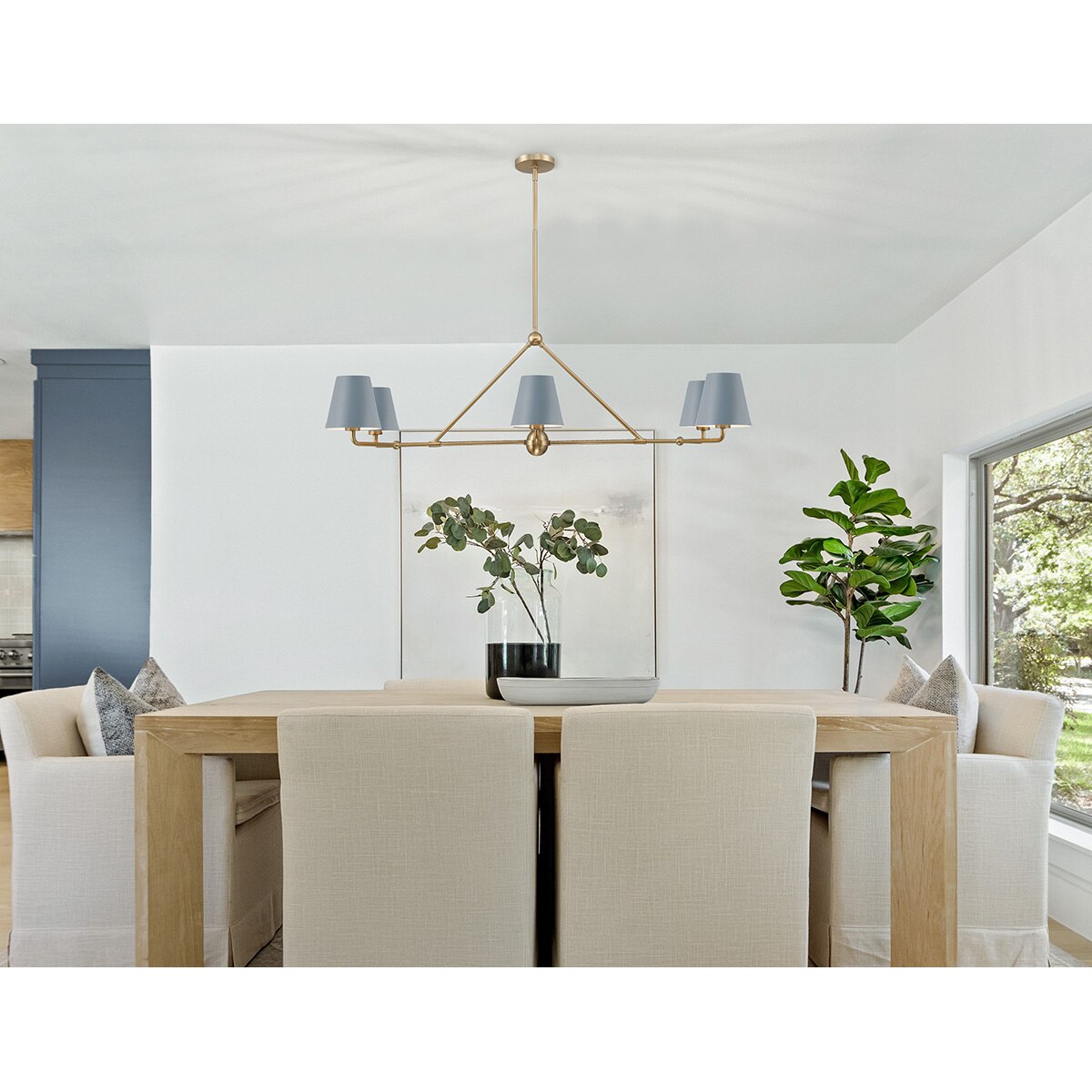 Hollis 6-Light Gold Chandelier - Blue shade room scene