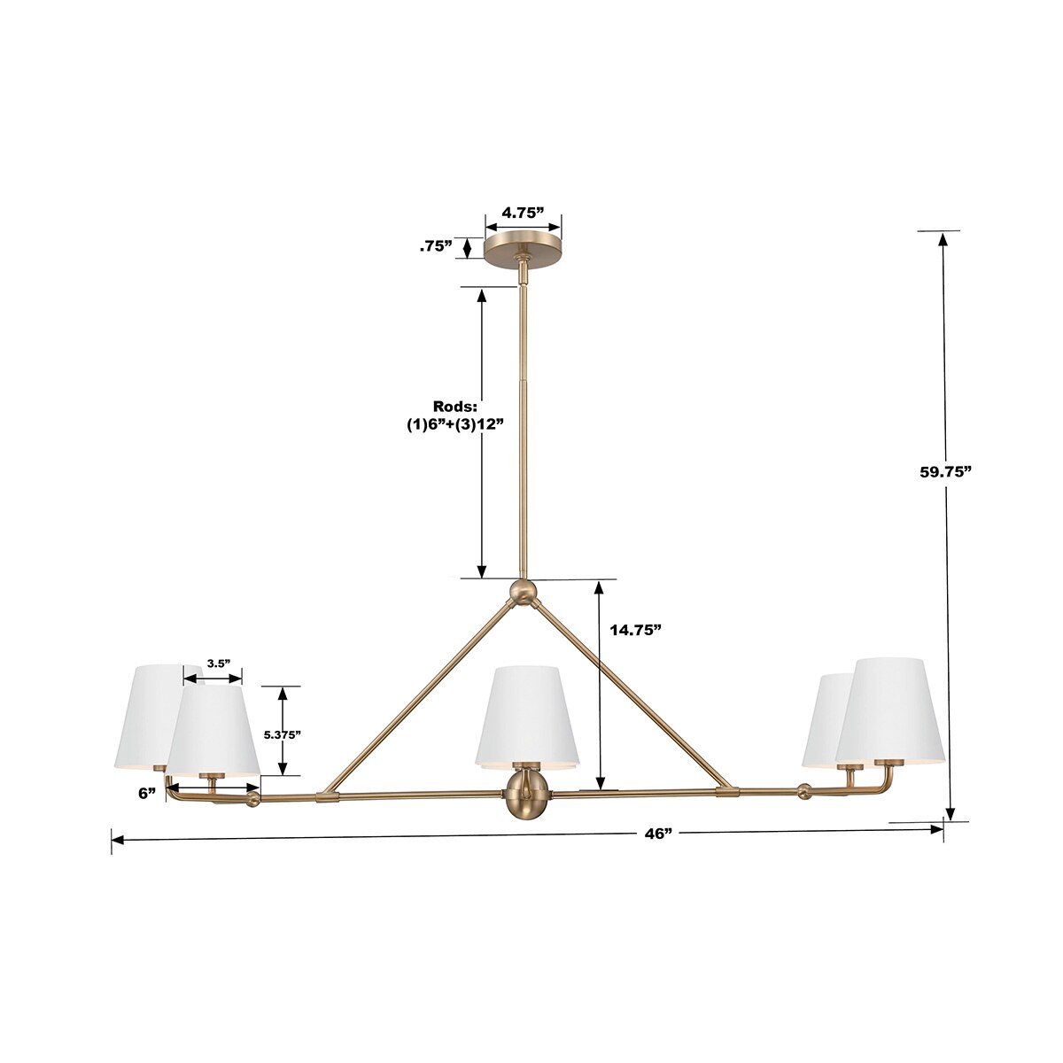 Hollis 6-Light Gold Chandelier - White shade angle
