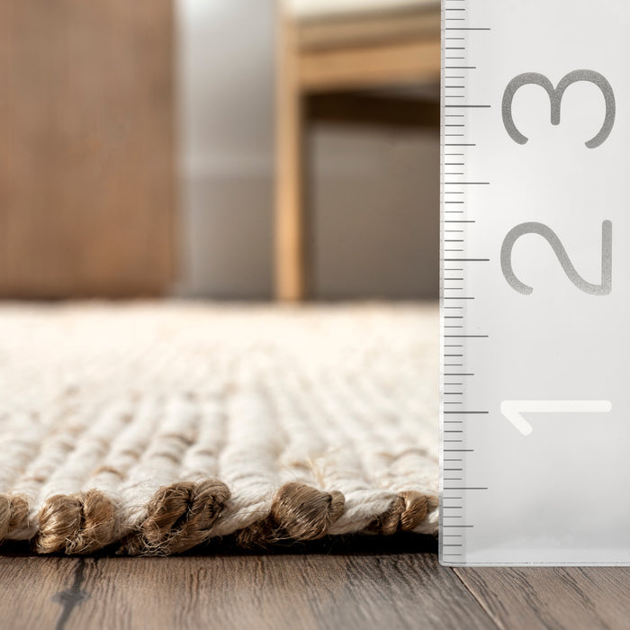 Hawthorne Rug in Natural — close-up of jute and cotton flatweave texture