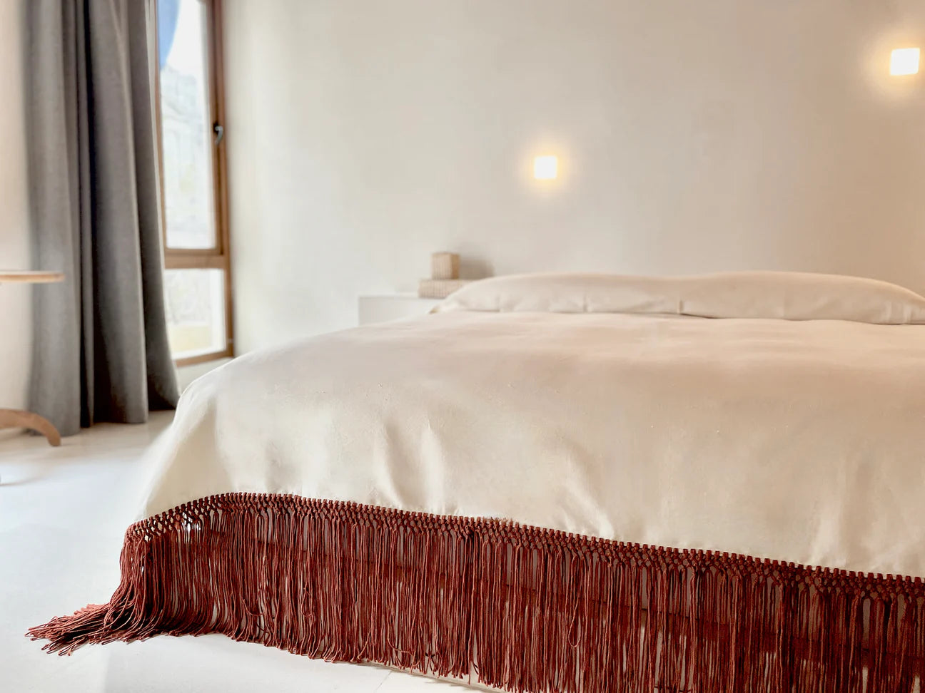 Sienna Handwoven Cotton Coverlet – Artisan Fringe Bedspread in Terracotta