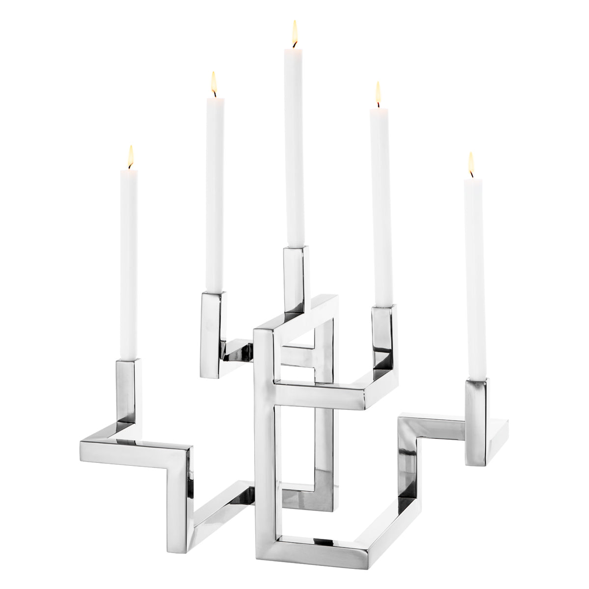 Vicenza Nickel Candelabra with lit tapers