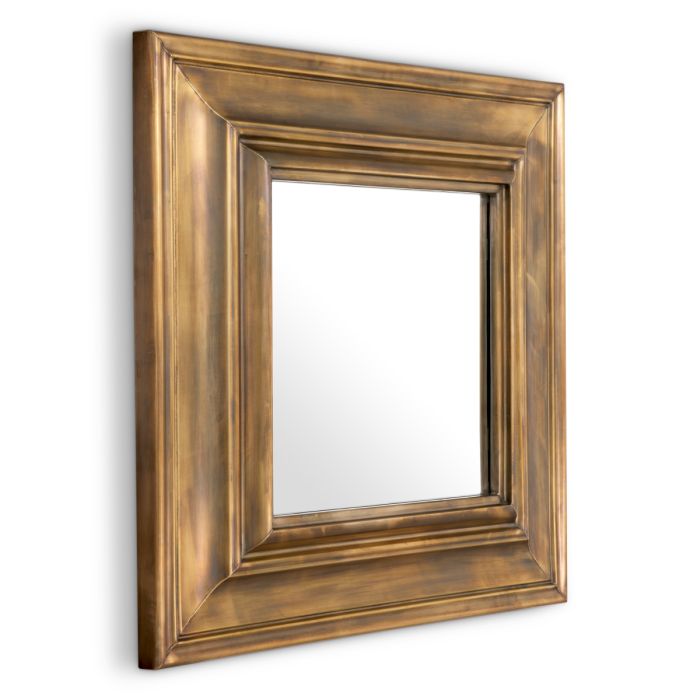 Avalon Square Mirror in vintage brass finish