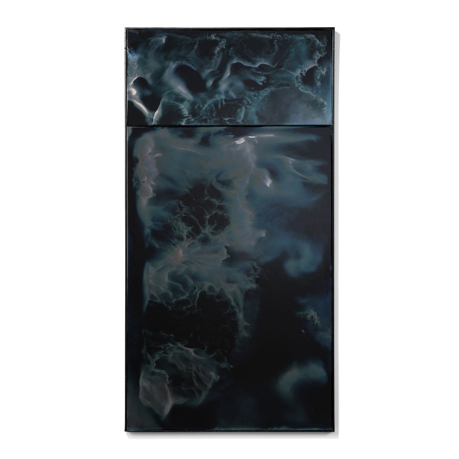 Rectangular antiqued wall mirror 30x58 with dual dark blue glass panels and a slim frame