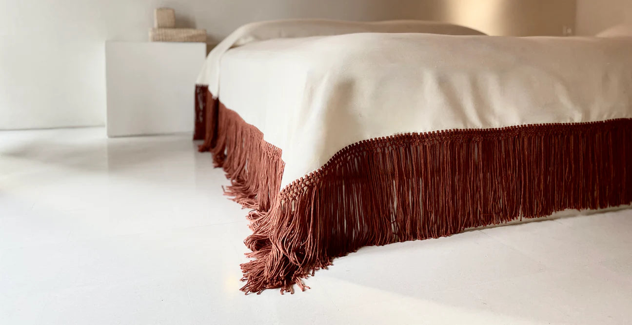 Sienna Handwoven Cotton Coverlet – Artisan Fringe Bedspread in Terracotta