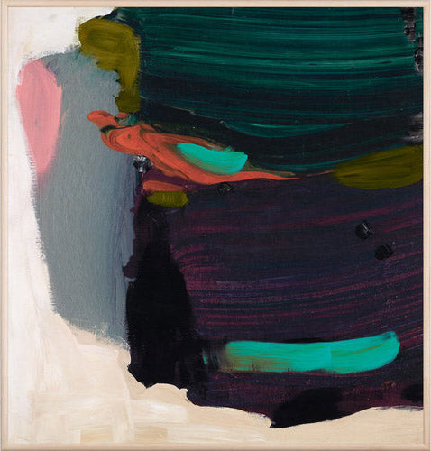Vertical abstract painting in saturated teal and cobalt blue
