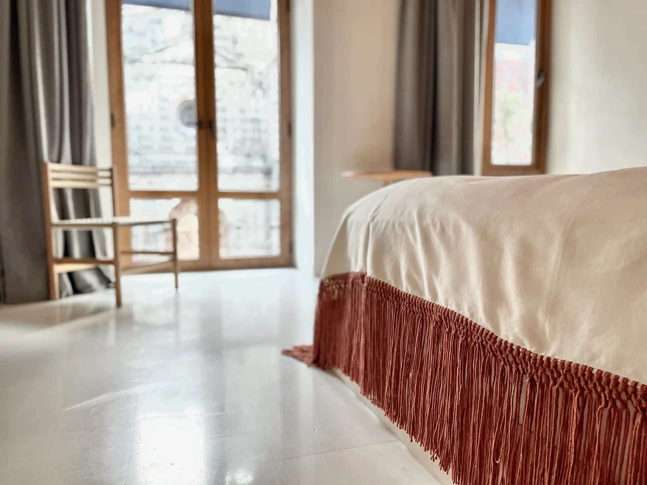 Sienna Handwoven Cotton Coverlet – Artisan Fringe Bedspread in Terracotta