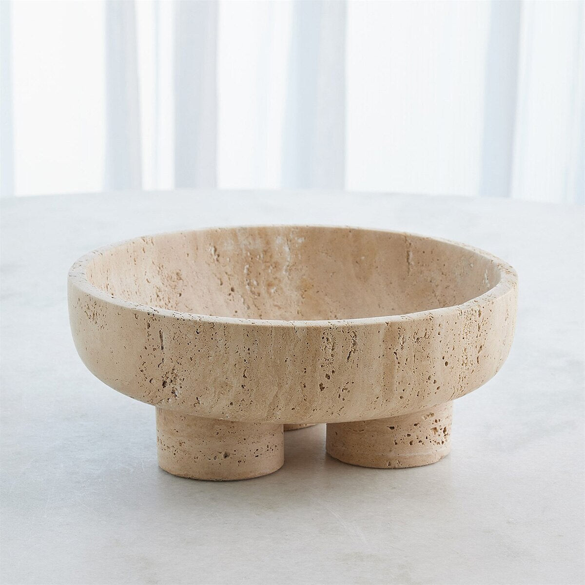 Abbey Travertine Bowl styled on console