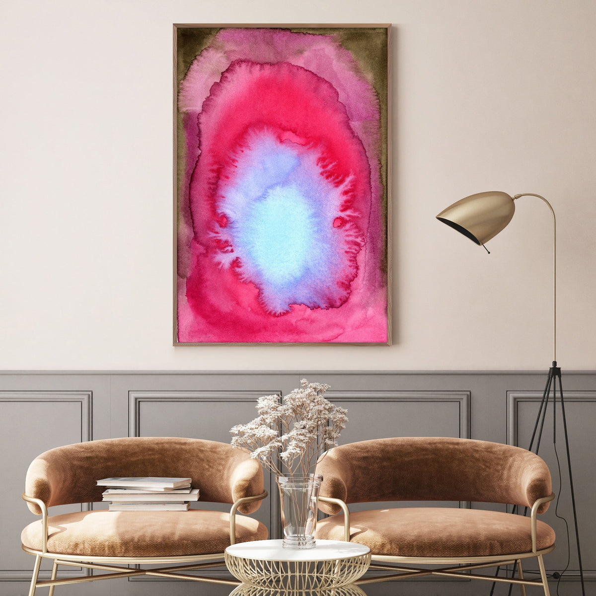 Blush Reverie abstract painting in room setting