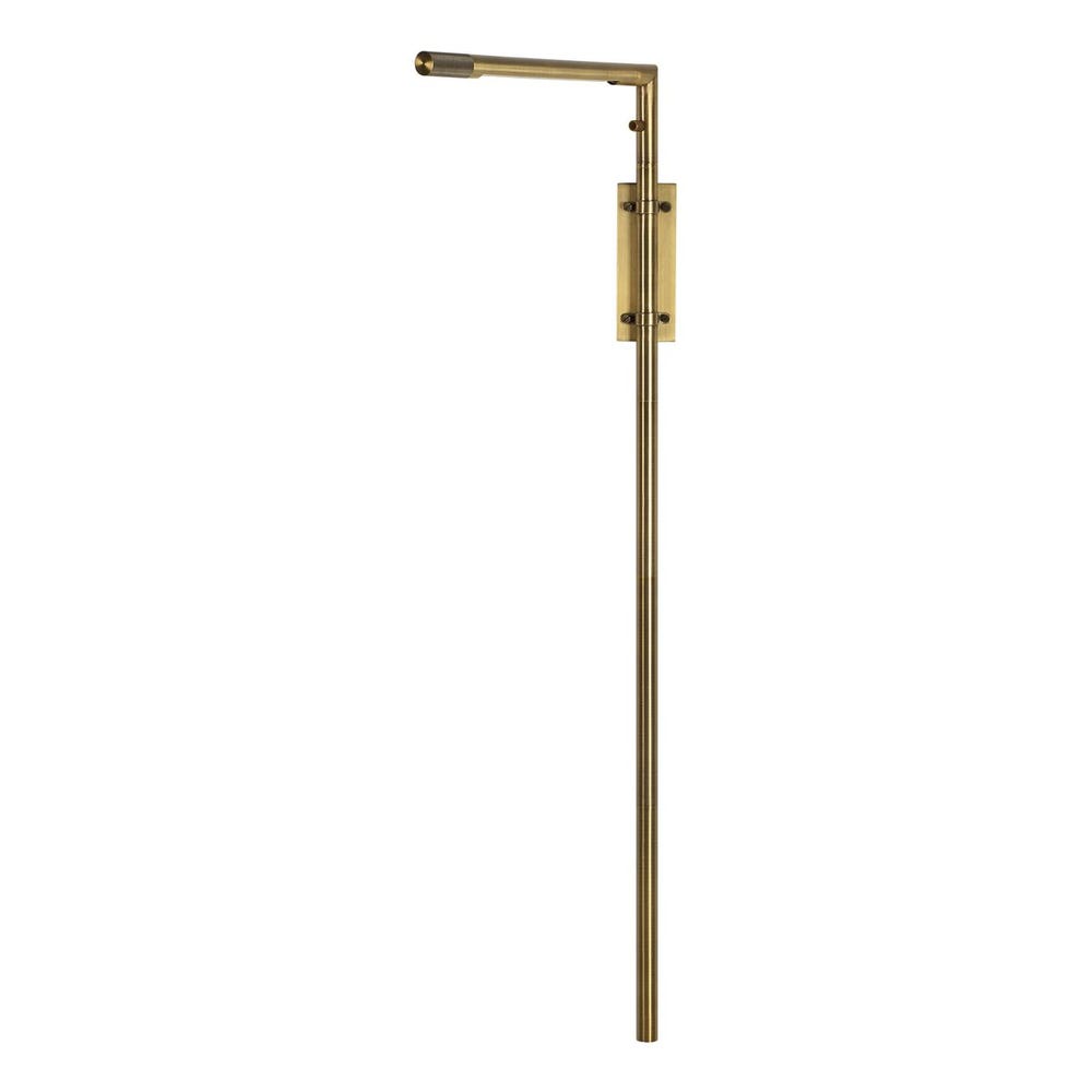 Antique brass wall sconce with adjustable rotating arm and integrated LED, styled for reading