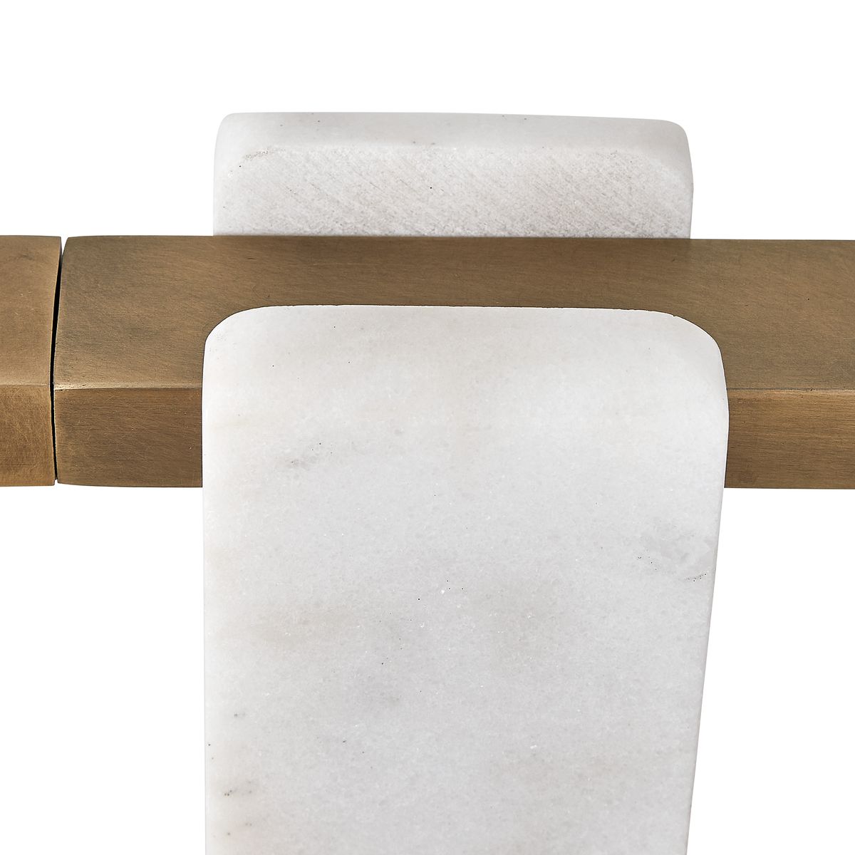 Modern table lamp with honed white marble base, antique brass arm, and pivoting LED light—sculptural and dimmable for desks, bedsides, or living spaces.