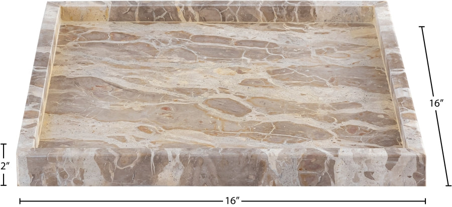 Capri Beige Marble Catchall Tray for Vanity or Entry with dimensions indicated
