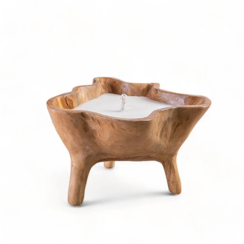 Carved teak citronella candle for outdoor use – Rachel Blindauer