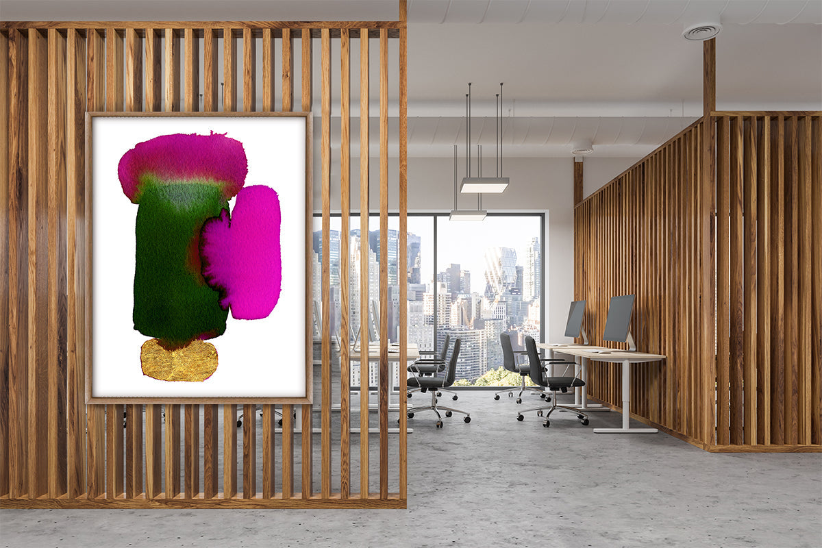 Fuchsia Facet abstract painting in room setting