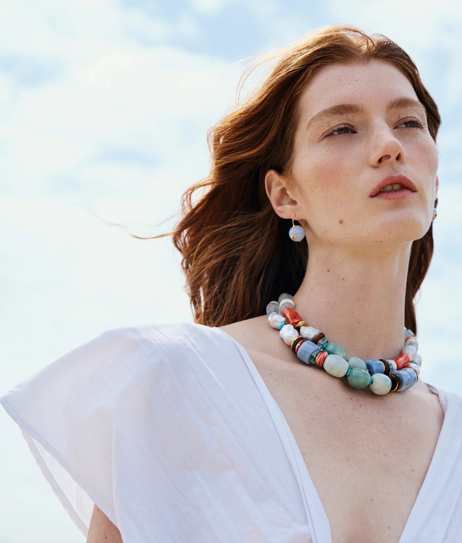 Gold-fill drop earrings with semiprecious blue agate and inlaid lemon quartz gemstones