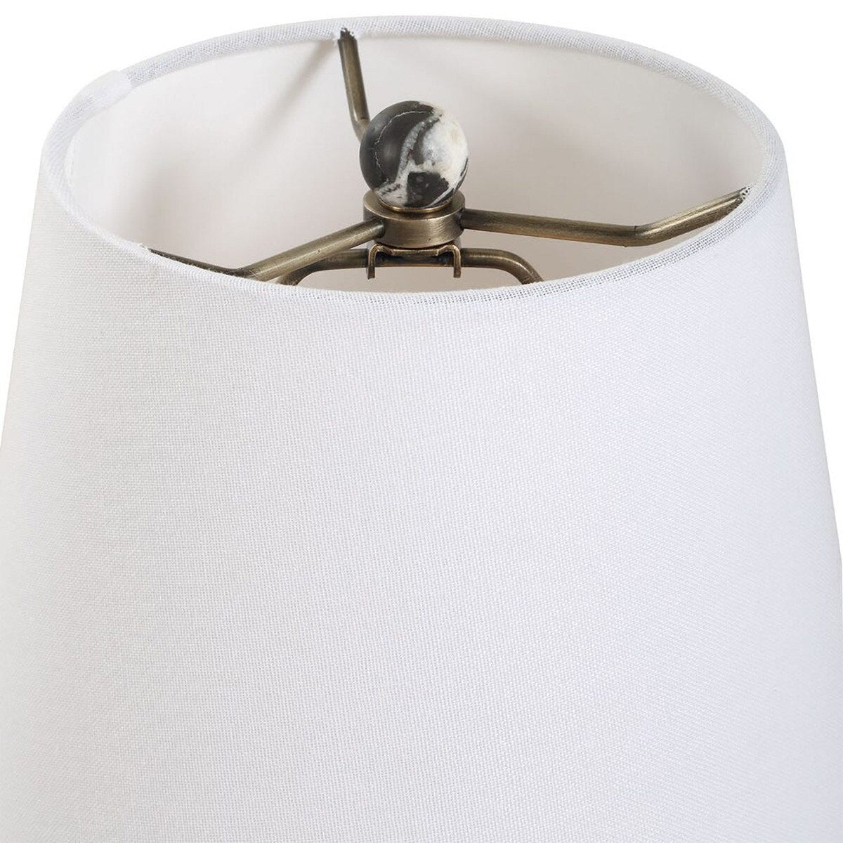 Domino Marble Buffet Lamp antique brass accent detail, by Rachel Blindauer