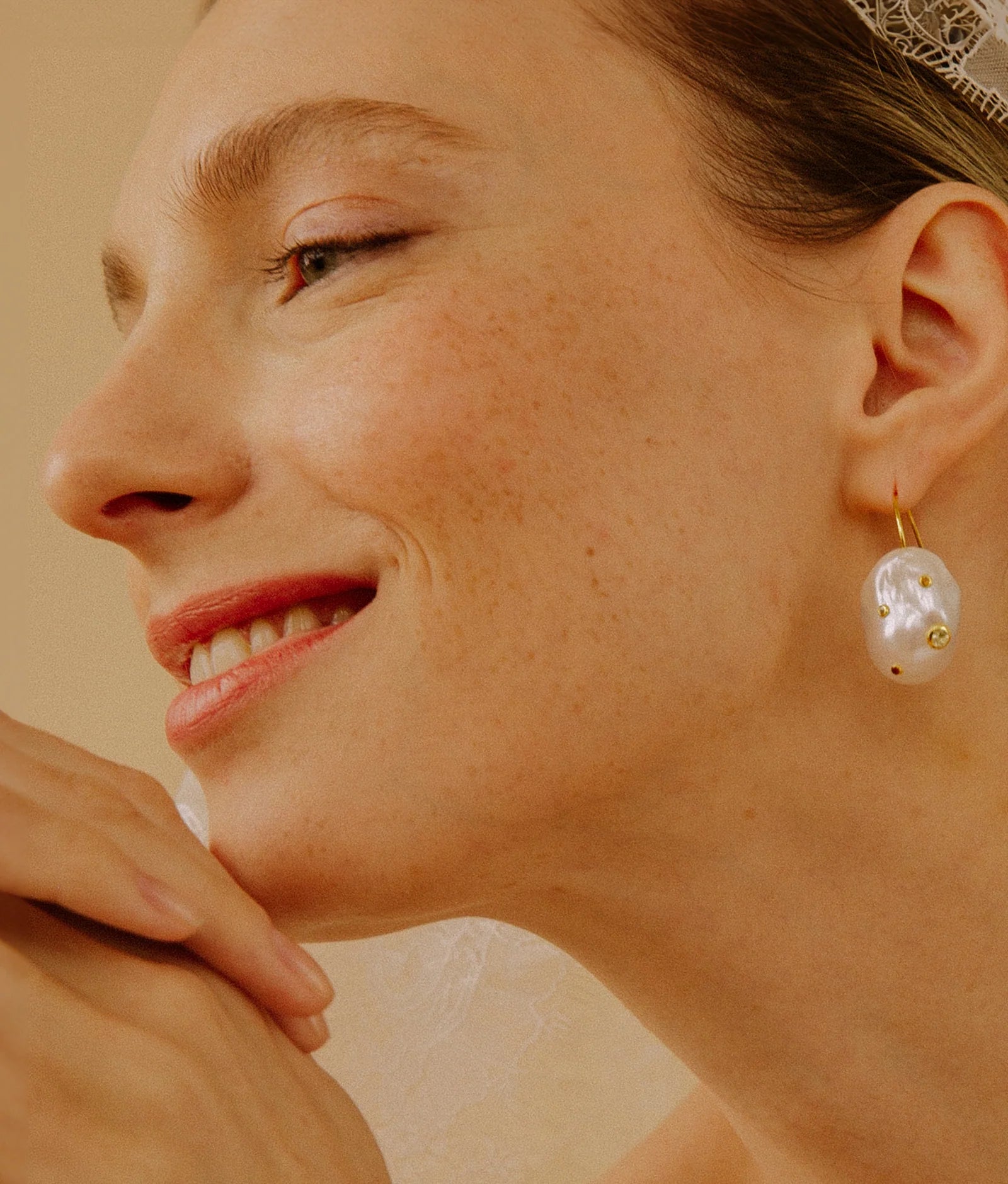 Baroque pearl drop earrings with gold-plated sterling silver and multicolored semiprecious stones
