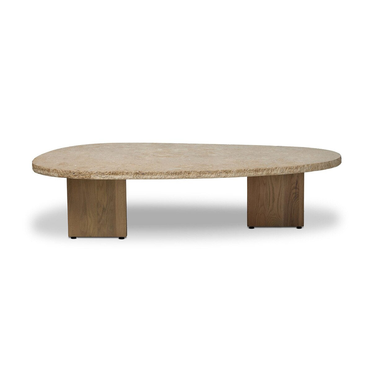Anchor Coffee Table — Travertine & Oak, angle view