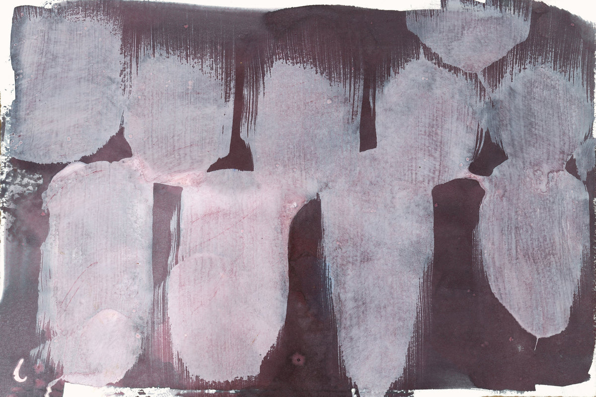 Unframed abstract painting in warm garnet and plum tones