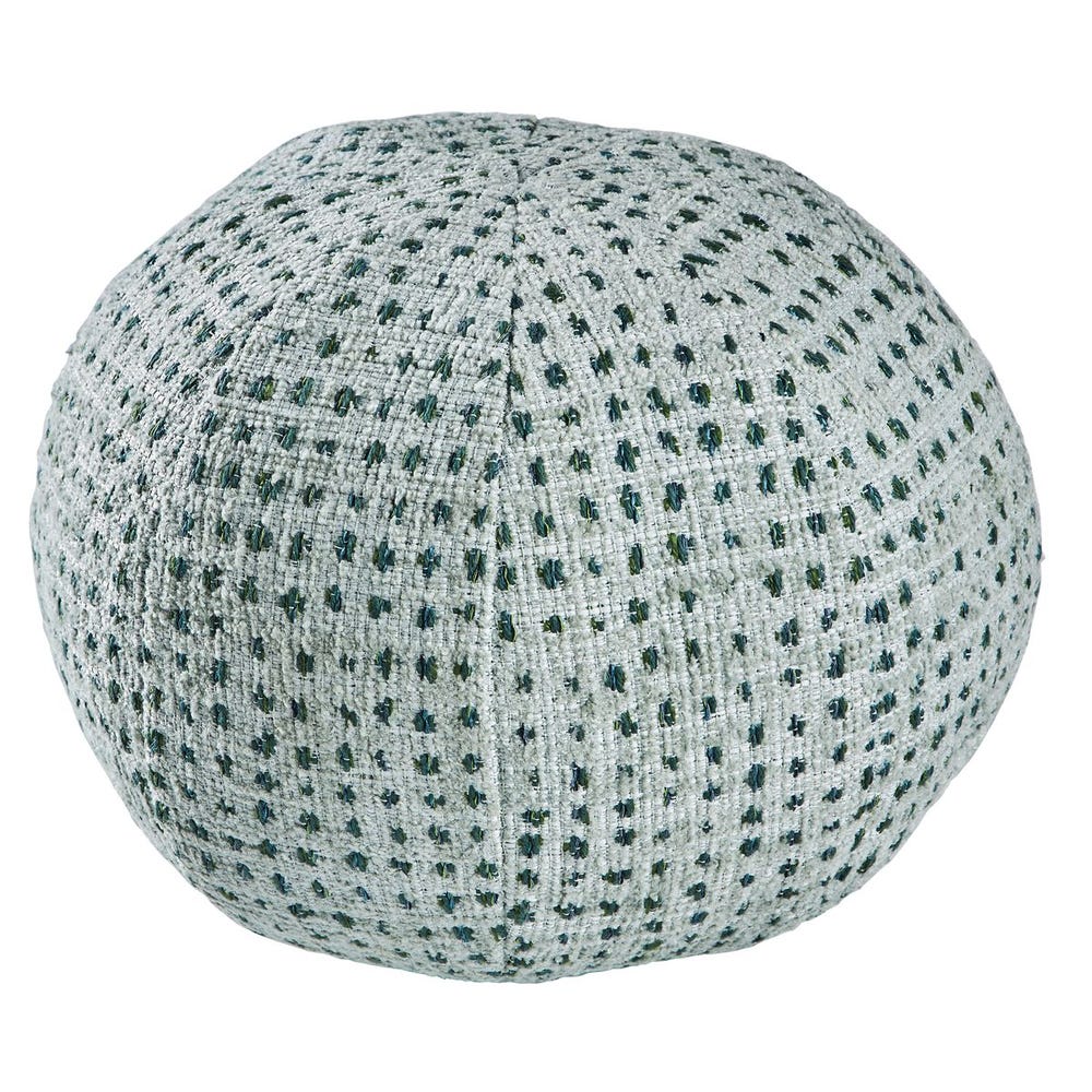 Round chenille ball pillow in sea salt and aqua dot pattern
